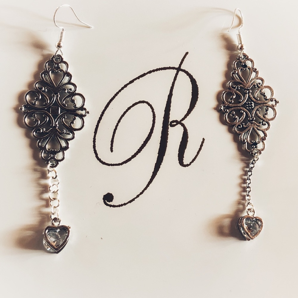 Silver Dangly Hear Earrings 2 Inches